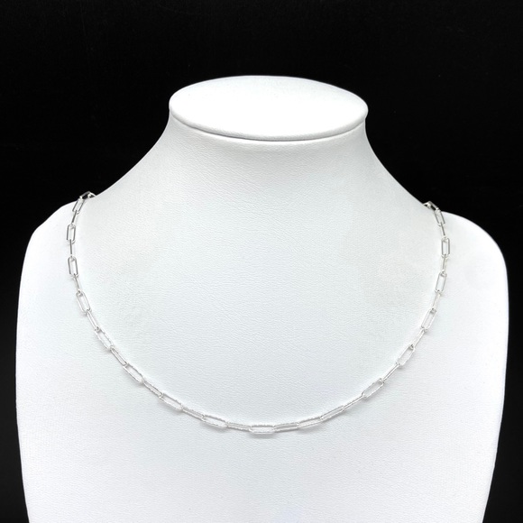 18” Sterling Silver Paperclip Chain Link Necklace Solid 925 Italy Paper Clip - Picture 3 of 9